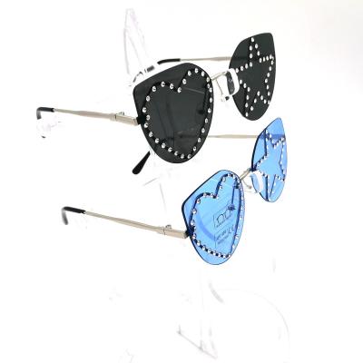 China Anti Blue Lightweight Custom Metal Sun Glasses Star Pentagon Heart Shape Rhinestone Luxury Rimless Sunglasses For Kids for sale