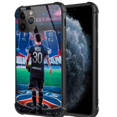 China Customized Hard Tempered Glass Shockproof Messi Football Mobile Phone Case for Iphone 13 pro Max Casing for sale