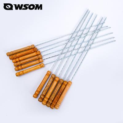 China Easily Cleaned Skewers with Wooden Handle Perfect for Grilling and BBQ Roasting Stainless Steel Kebab Roasting BBQ Tool Sticks Grill for sale