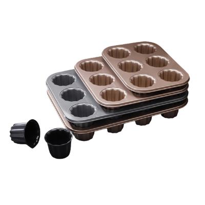 China Sustainable Oven Baking Pastry Tray Pans 4 6 9 12 Cavity Cup French Bread Cupcakes Cake Roll Canele Mold for sale