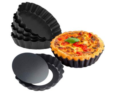 China Workable Set of 2 Non-Stick Round Shape Tarts Cheese Bottom Desserts Cake Pan Diy Carbon Steel 4 Inch Mini Pie Tin Tart Pan for sale