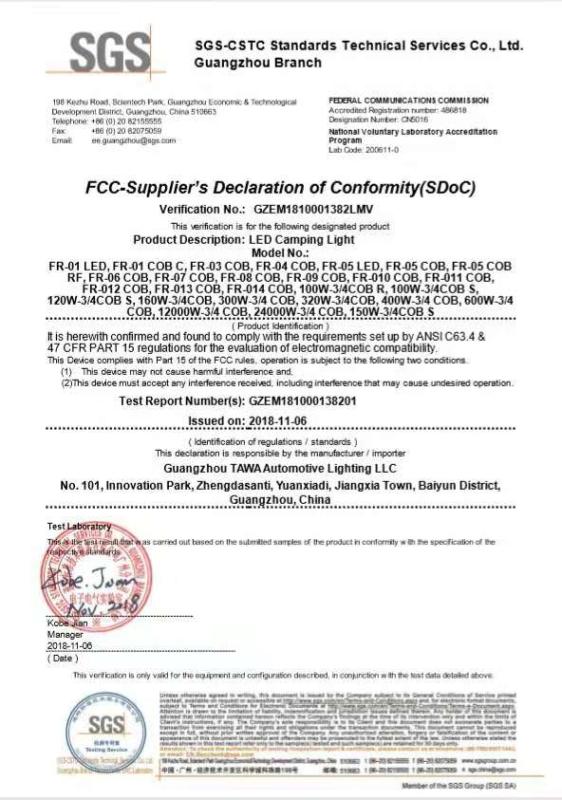 FCC - Guangzhou TAWA Automotive Lighting LLC