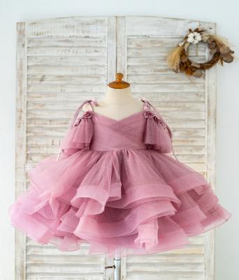 China -shoulder off the shoulder purple tulle lace wedding bridesmaid dress sparkly beaded birthday dress kids birthday dress for sale