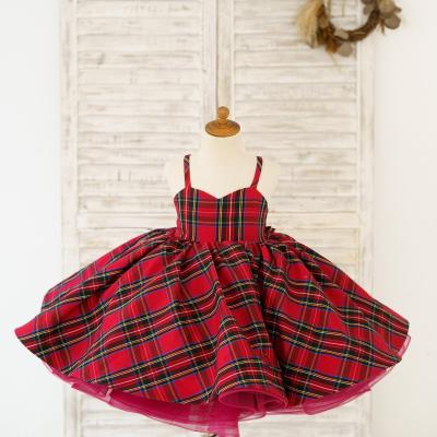 China Red Christmas Plaid TUTU Dress Sleeveless Check Princess Tulle Dress Kids Dress for sale