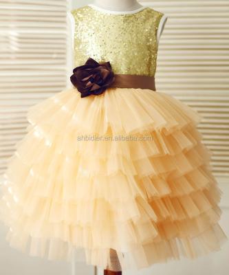 China Sleeveless Baby Toddler Princess Birthday Party Dress Gold Sequin Champagne Cupcake Tulle Wedding Flower Girl Dress for sale