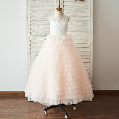 China Sleeveless Pink Lace Tulle Cupcake Wedding Flower Girl Dress Kids Dress for sale