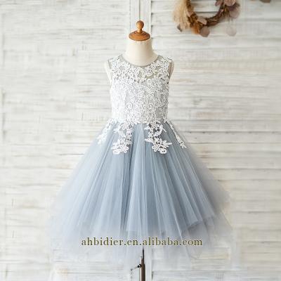 China Gray Lace Tulle Wedding Flower Girl Dress Kids Sleeveless Dress Dress for sale