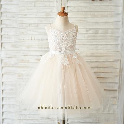 China Sleeveless Spaghetti Lace Up Tulle Wedding Flower Girl Dress Kids Dress for sale