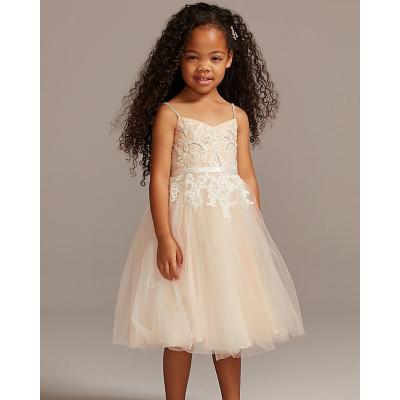 China Sleeveless Beaded Spaghetti Straps Lace Up Tulle Wedding Flower Girl Dress Kids Dress Dress for sale