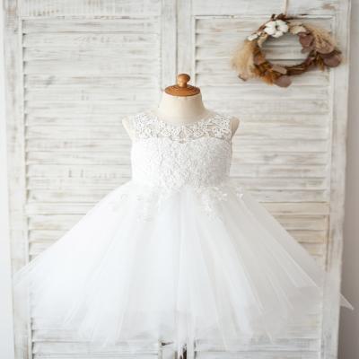 China Sleeveless Illusion Lace Up Tulle Wedding Flower Girl Dress Kids Dress for sale