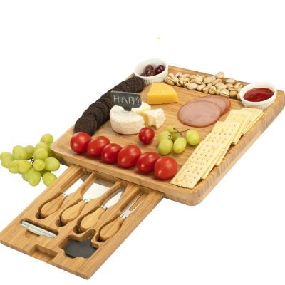 China Sustainable Wholesale High Quality Bamboo Cheese Board With Knife Cutlery for sale