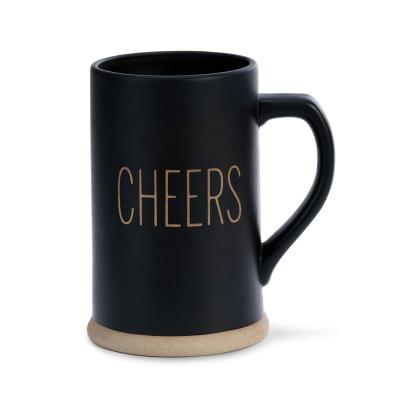 China Sustainable Custom Stoneware Cheers Mugs with Handle Matt Black Ceramic Beer Stein Mug 32 Oz for sale