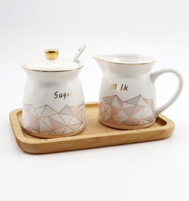 China Viable Luxury Sugar Pot Sugar Bowl Milk Jug and Creamer Set Ceramic Sugar and Creamer Set for sale