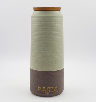 China Ceramic Matt Pasta Spaghetti Canister Freshness Preservation Food Storage Containers with Sealed Bamboo Airtight Lids for sale