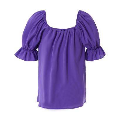 China 2021 Logo Summer New Trend Vintage Breathable Custom French Square Collar Purple Party Tops Long Sleeve Puff Cotton Women's Backless Blouse for sale