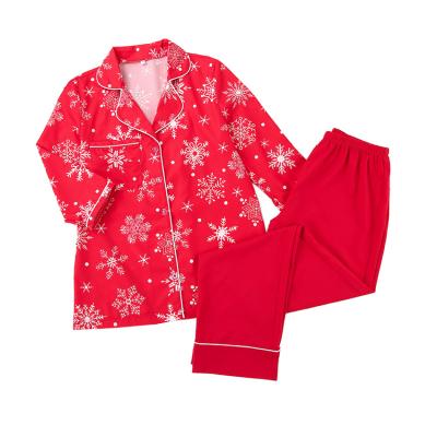 China 2022 Quanzan Label Dropshipping Breathable Custom Christmas Snowflake Pajamas Set Women Long Sleeve Tops+Pants Print Sleep Wear for sale