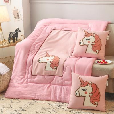 China Outdoor Folding Stuffed Fluffy Animals Unicorn Pillow Cum Breathable Compact Pocket Function Cushion Blankets for sale