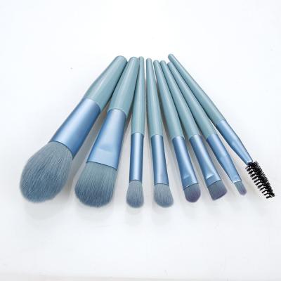 China Flat Brush Wholesale 8pcs Private Label Custom Logo Nylon Cheap Makeup Brushes Blue Green Purple Makeup Brush Set for sale