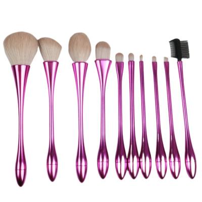 China Flat Brush Wholesale 10pcs Private Label Custom Logo Nylon Cheap Makeup Brushes Green Black Purple Gold Makeup Brush Set for sale