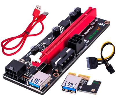 China Hottest Graphics Card V009s Pcie 16x 1x Riser Card Top To Capacitors 6 Pin 4pin Stable Interface Red Riser for sale