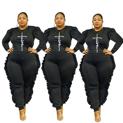 China Factory direct sale high quality QUICK DRY black casual printing plus size women's two-piece suit for sale