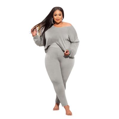 China Logo Accepted Customized QUICK DRY Plus Size Solid Colors Long Sleeve Sleep Wear Women's 2 Piece Set for sale