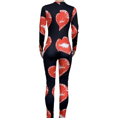 China European and American independent breathable love lips 2021 casual women club to use sexy African print jumpsuit for sale