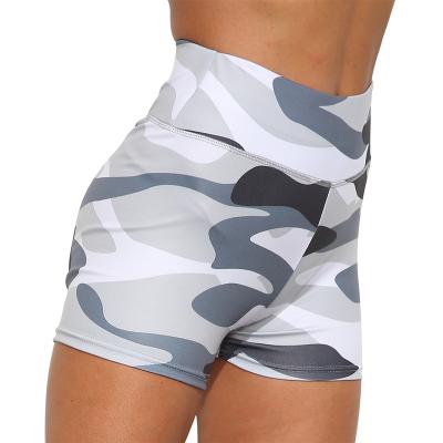 China Breathable Camouflage Print Hip High Waist Yoga Pants Womens Sports Shorts Compression Workout Bike Gaiters Camouflage Running Shorts for sale