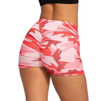 China Factory Price Breathable Camouflage Print Shorts Hip Lift Yoga Pants Shorts Hot Pants for sale