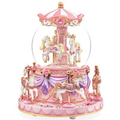 China Memories& Gifts& Hot Birthday Valentine Christmas Gift Decoration Anniversary For Wife Women Kids Roll Up Carousel Music Box Snow Globe Present for sale