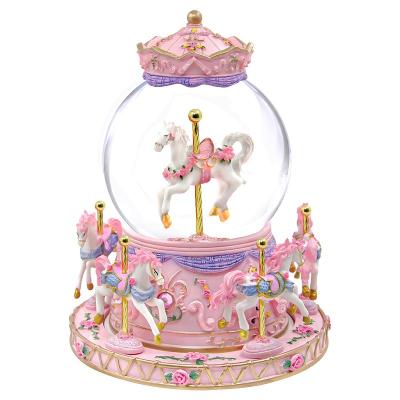 China Europe Best Price Colorful Lightweight Carousel Snow Globe Resin Wind Up Carousel Music Boxes Presents Gifts for sale