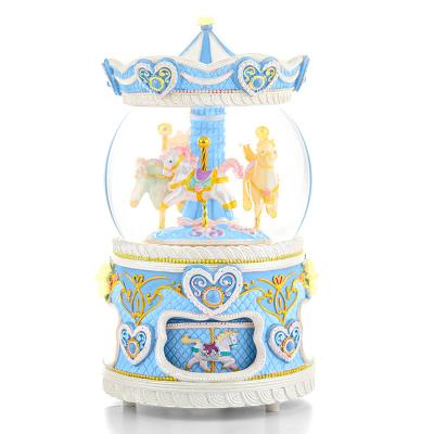 China Resin+Glass Retro Style Merry Go Round Crystal Ball /Snow Globe With Diamond Decoration Music Box Colorful for sale