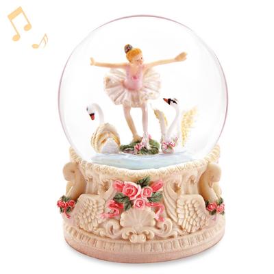 China Crystal Ball Merge With Music Box European Ballerina Spinning Figure With 2 Swans Music Box Gift For Girlfriend Or Kids for sale