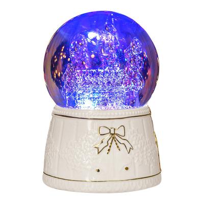 China Crystal Ball Fuse Music Box Gift for Boy or Husband LED Color Craft Cottage Theme Snow Globe Changeable Glass Swept Music Box for sale