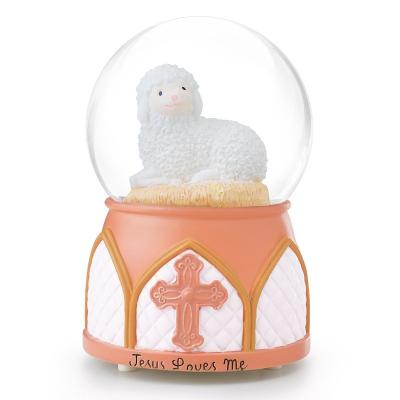 China Resin + Christian Lamb of Glass Crystal Ball Clockwork Music Box Best Crusader Religious Baptism God Symbol Gift for sale