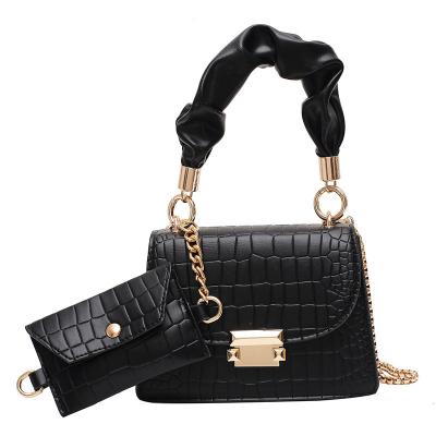 China 2 Pieces Set Handbag 2021 Ins Hot Selling Cross - Body Chain Handbags Wholesale Solid Shoulder Bag With Small Wallet for sale