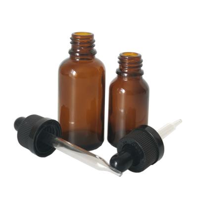 China Cosmetic in stock 30ml e glass Amber Round Glass Dropper Bottle empty liquid for essential oil for sale