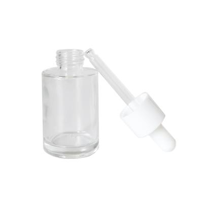 China Cosmetic Clear Flat Shoulder 30ml Dropper Glass Bottle For Serum 1oz Glass Bottle for sale