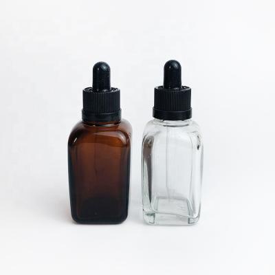 China 30ml 50ml Face Cosmetic Amber Square Eye Essential Oil Dropper Glass Bottle for sale