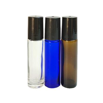 China Cosmetic Essential Oil Perfume 5ml 10ml Clear Amber Blue Glass Roller Bottles With Glass Ball for sale