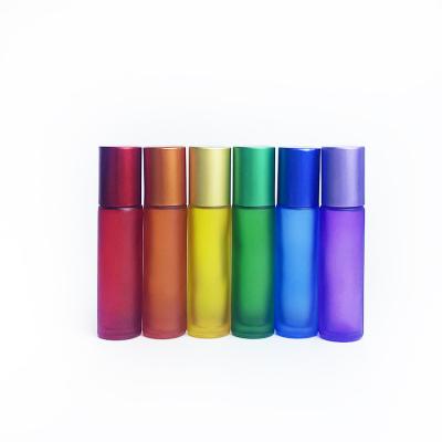 China 10Ml Color Cosmetic Empty Refillable Lid Frosted Essential Oil Glass Roll On Bottle With Steel Rollball Fragrance Scent for sale