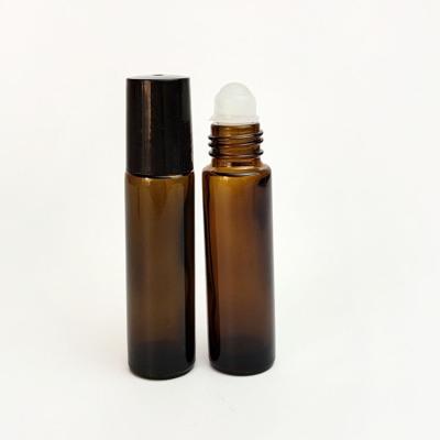 China 10ml Roller Bottle Cosmetic Empty Glass Essential Oil Roll Ball On Bottle Lids White Black Cap for sale