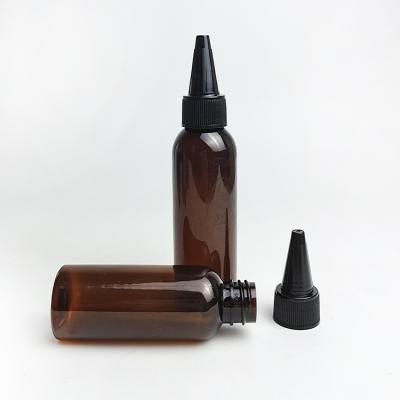 China 60ml 4oz Pet Hair Oil Twist Bottle Cosmetic Amber Plastic Twist Cap Glue Top Bottle for sale