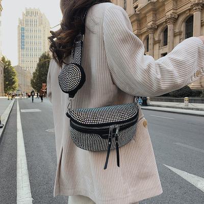 China New waterproof summer fashion diamond inlaid bag female single shoulder small messenger bag leisure waist bag for sale