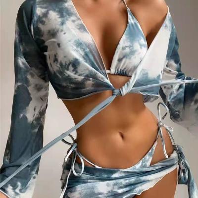 China 2022 plus size women's split tie dyed four piece swimwear bikini sexy swimsuit women's underwear bikini for sale