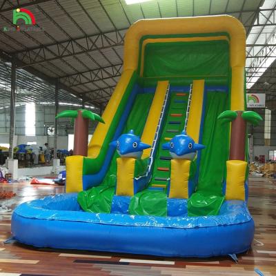 China Double Slide Inflatable Water Slide Palm Tree Inflatable Wet Dry Slide For Kids And Adults for sale