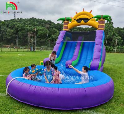 China Double Lane Inflatable Water Slide Combo With Pool Obstacle To Climb Inflatable Pool Slides for sale