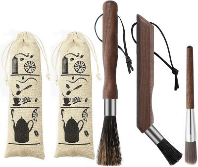 China Viable 3pcs Coffee Grinder Cleaning Brush Set Espresso Machine Cleaning Tool with Walnut Wood Handle for sale