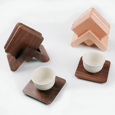 China Sustainable Wonderful Natural Wooden Housewarming Gift 6pc Coaster Set With Coaster Stand for sale