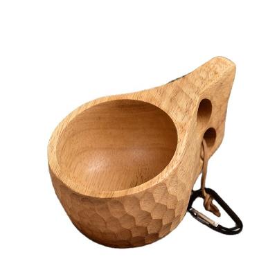 China Viable Wooden Mug with 2 Hole Handles Kuksa Handmade Wood Cup Rubber Wooden Drinks Mug for Backpacking Bushcraft Camping Coffee Tea Milk for sale